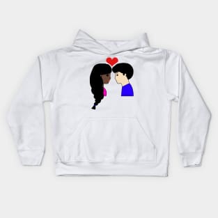 Cute Interracial Couple Love Cartoon Fair/Dark Kids Hoodie